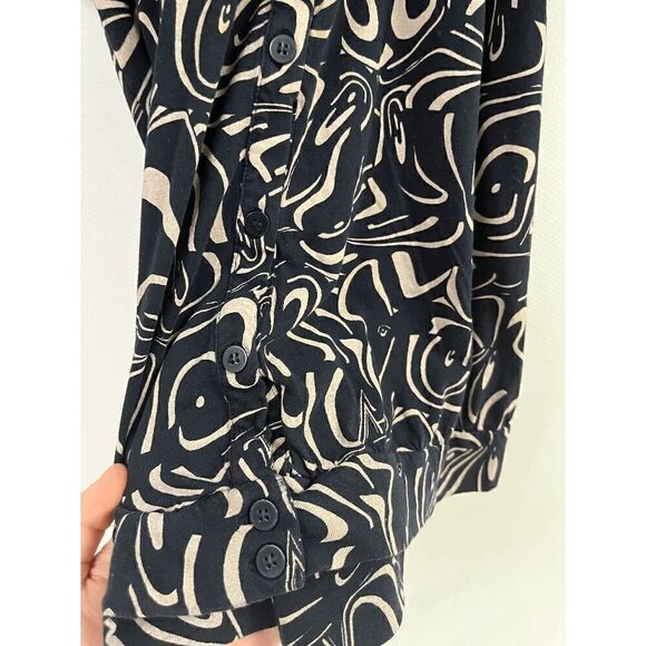 Calvin Klein Womens Tunic Short Cap Sleeve Button Down Top Black Size XS - Picture 2 of 4